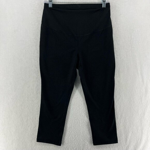 Old Navy Maternity Leggings Womens Sz S Black Polka Dot Highrise Pull On Cropped - Picture 1 of 12